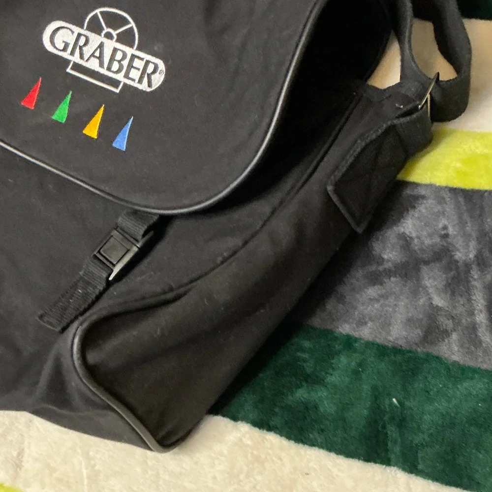 Lands' End Black Messenger Bag with Red, Green, Yellow & Blue Accents